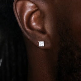 4.25mm Princess Cut Diamond Stud Earrings in White Gold