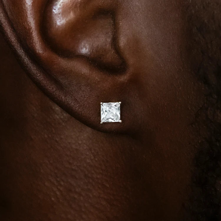 4.25mm Princess Cut Diamond Stud Earrings in White Gold
