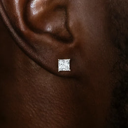 4.25mm Princess Cut Diamond Stud Earrings in White Gold
