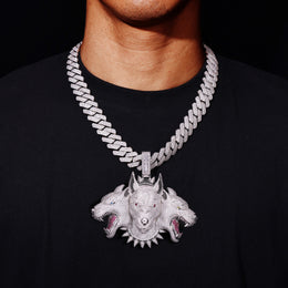 Silver iced Cerberus pendant three-head
