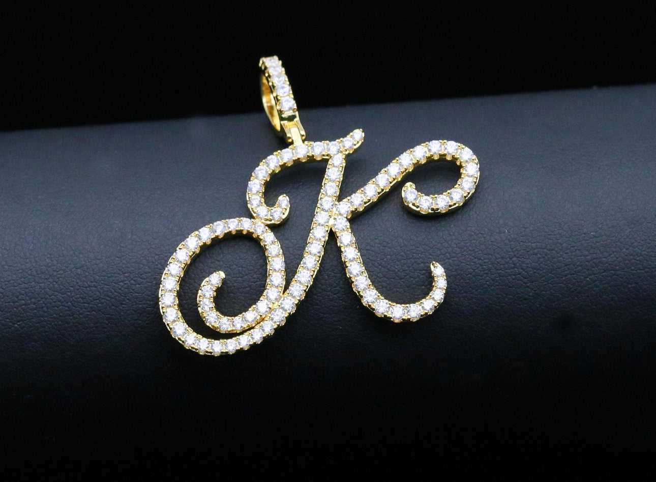 Iced Out Script Letter Pendant – Copper CZ- Miles Jewellery