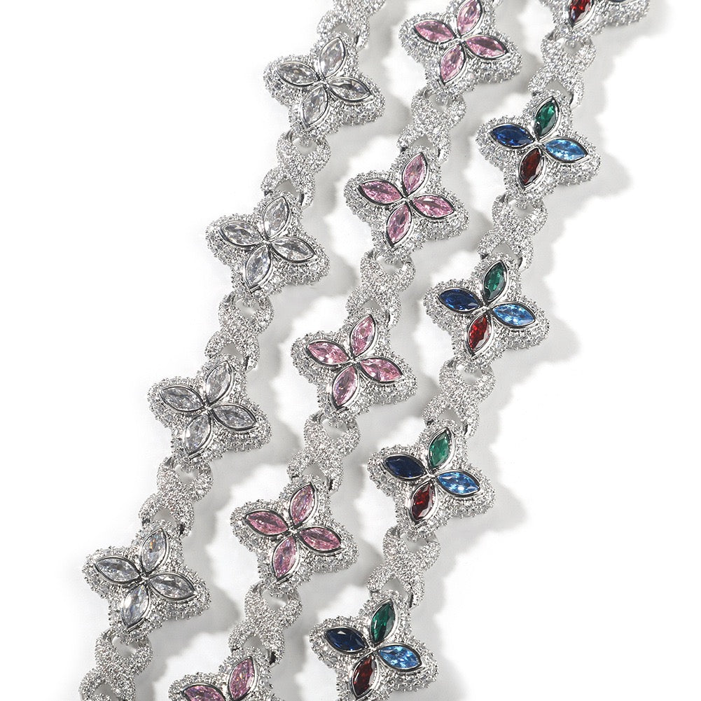 Iced Large Clover Chain – Colorful CZ Lucky Clover Necklace- Miles Jewellery