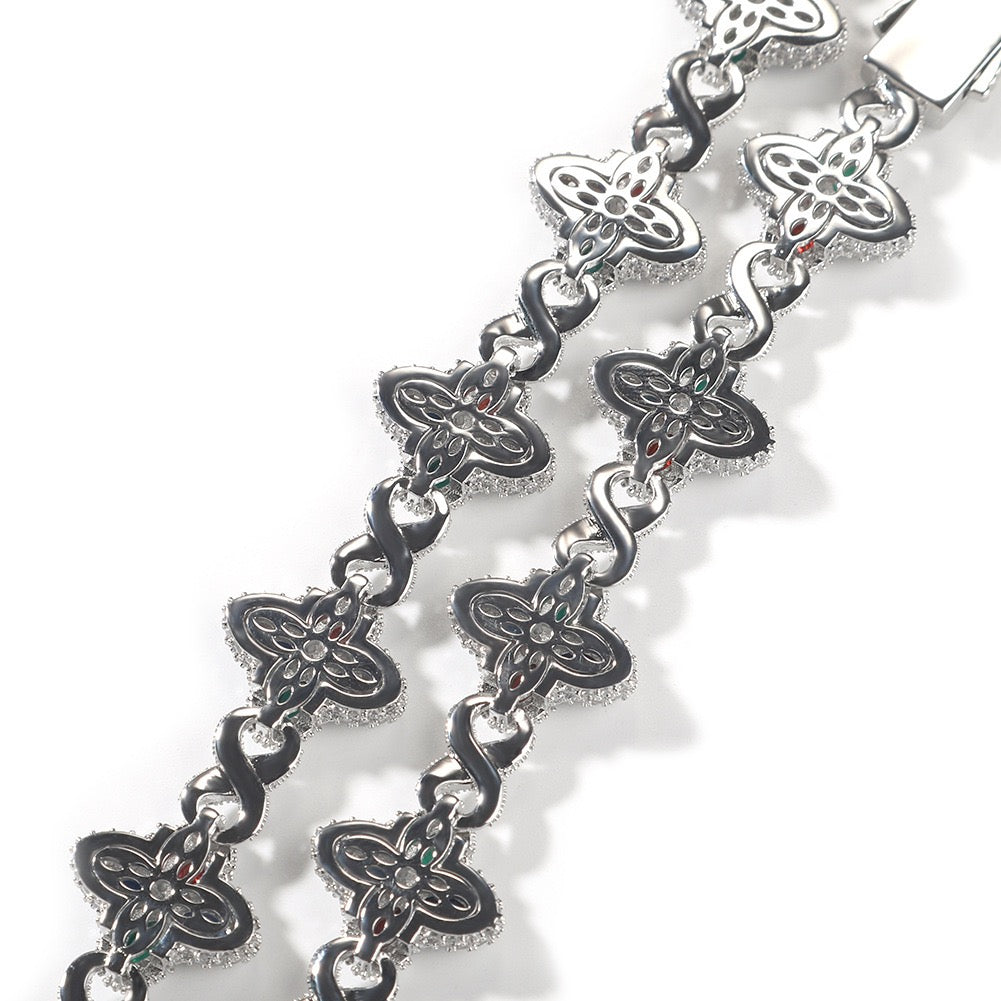 Iced Large Clover Chain – Colorful CZ Lucky Clover Necklace- Miles Jewellery