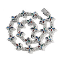 Iced Large Clover Chain – Colorful CZ Lucky Clover Necklace- Miles Jewellery