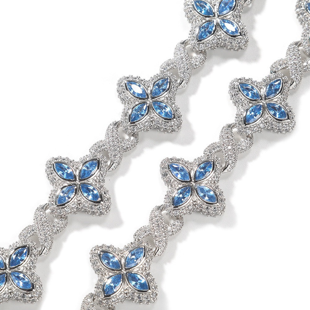 Iced Large Clover Chain – Colorful CZ Lucky Clover Necklace- Miles Jewellery