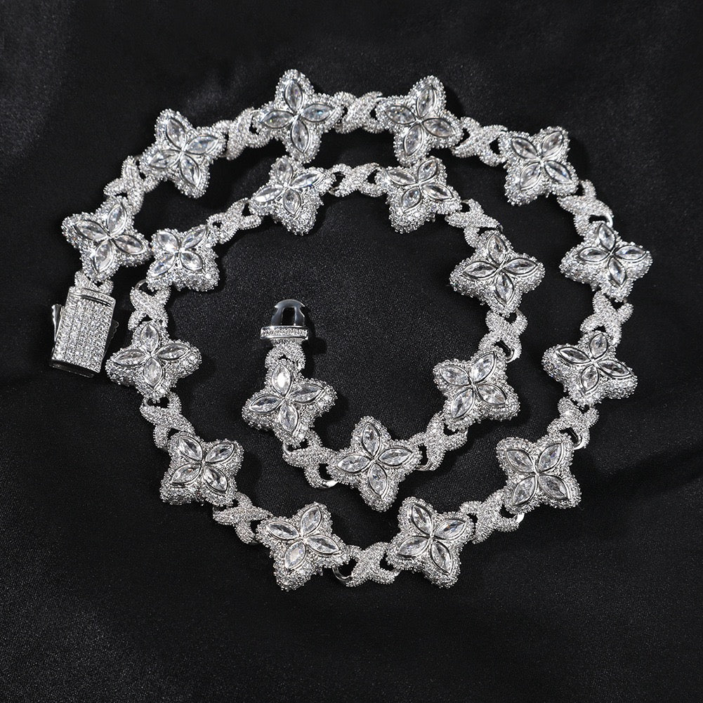 Iced Large Clover Chain – Colorful CZ Lucky Clover Necklace- Miles Jewellery