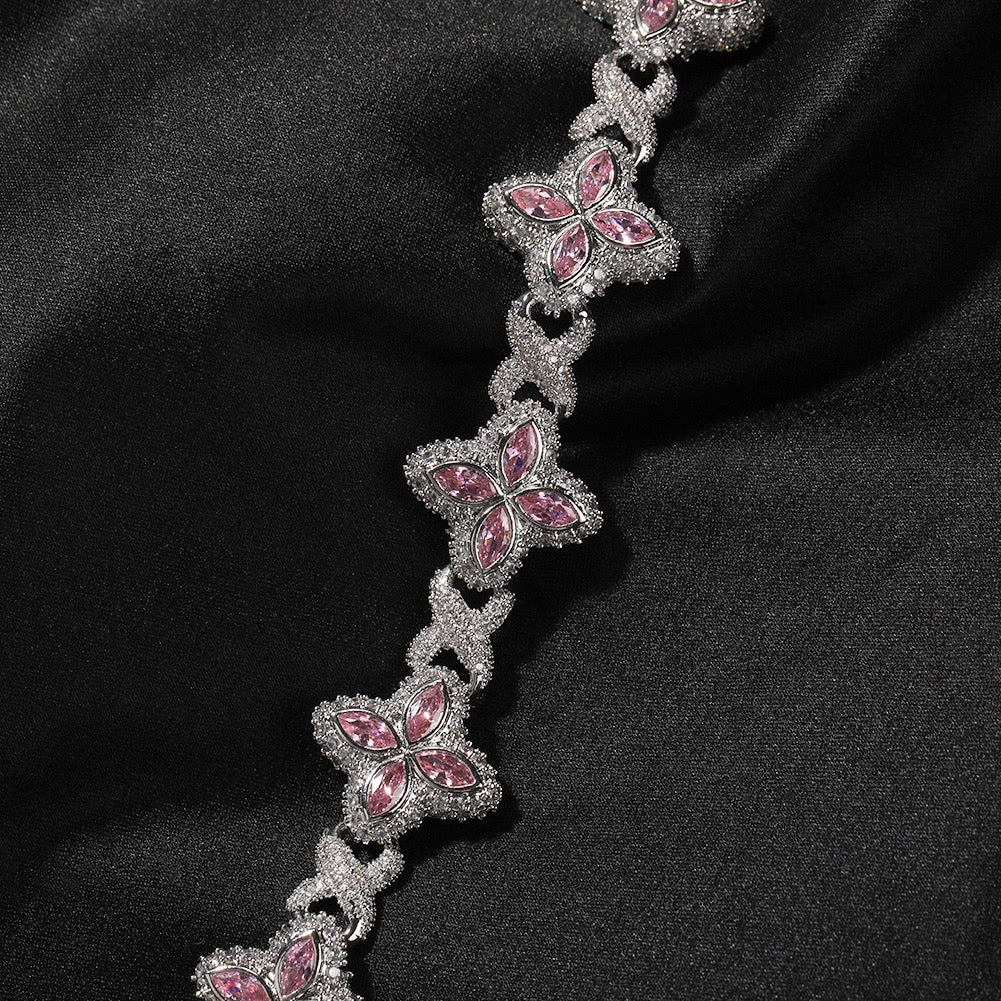 Iced Large Clover Chain – Colorful CZ Lucky Clover Necklace- Miles Jewellery