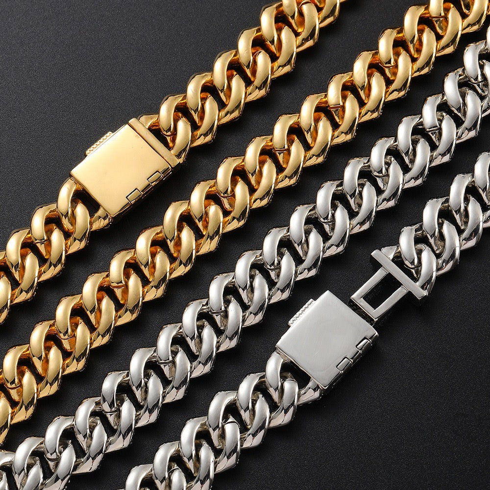 15mm Iced Cuban Link Chain – 2 Row CZ Hip Hop Necklace- Miles Jewellery