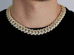 Gold cuban link chain encrusted with diamonds worn on neck, hip hop jewelry style - Miles Jewellery