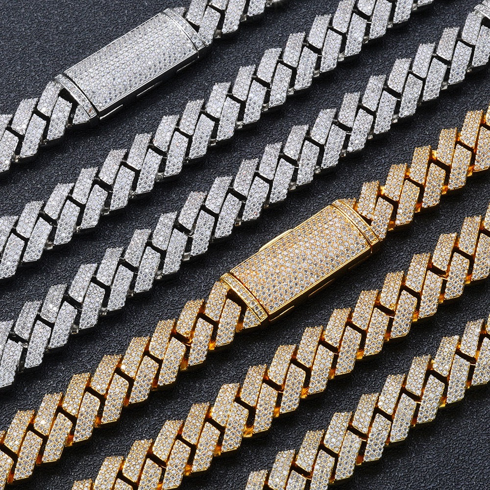16mm Iced Cuban Link Chain – 3 Row CZ Hip Hop Necklace- Miles Jewellery