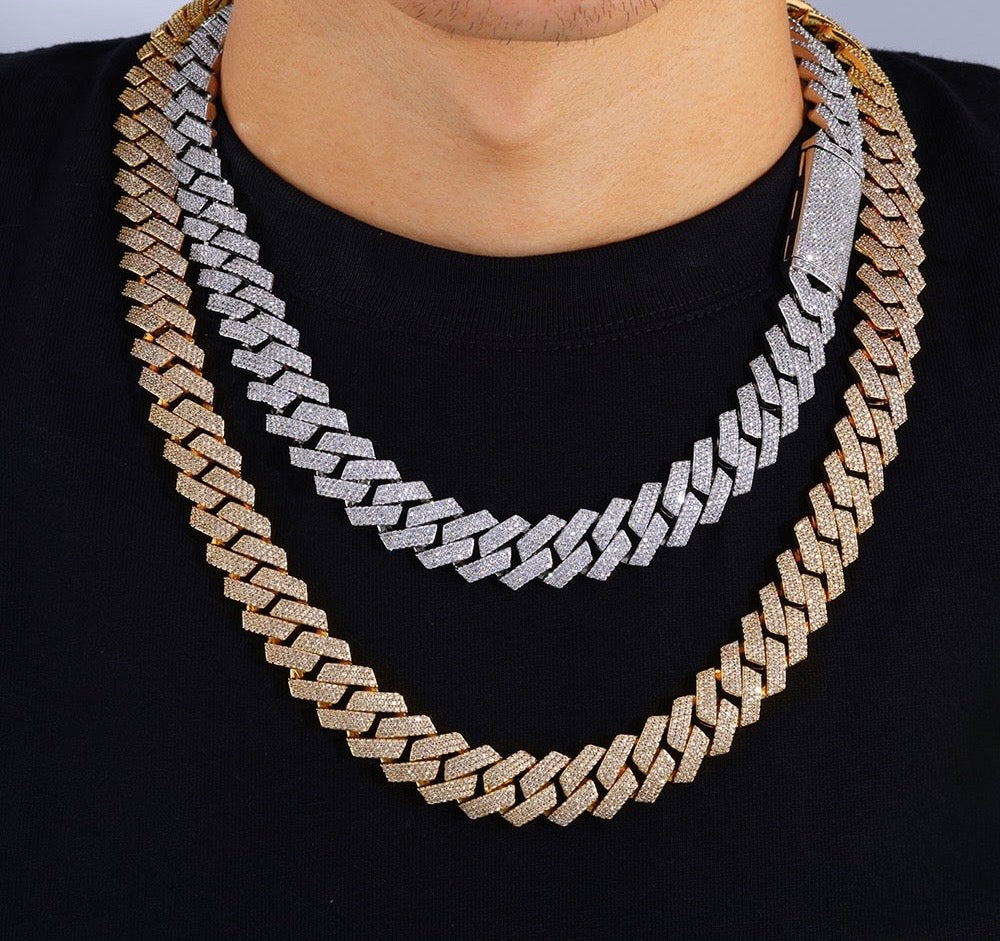 16mm Iced Cuban Link Chain – 3 Row CZ Hip Hop Necklace- Miles Jewellery