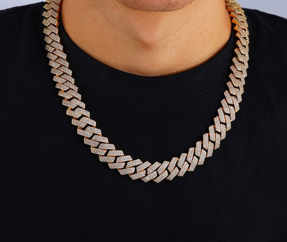 16mm Iced Cuban Link Chain – 3 Row CZ Hip Hop Necklace- Miles Jewellery