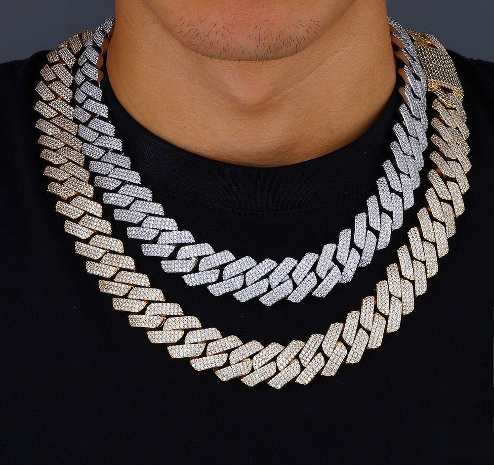 20mm Iced Cuban Link Chain – 3 Row CZ Cuban Necklace- Miles Jewellery