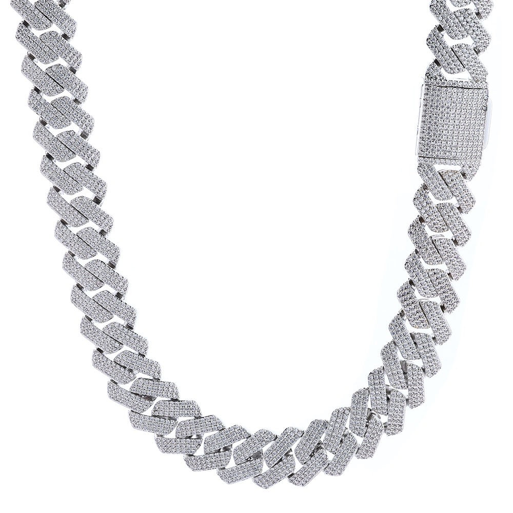 20mm Iced Cuban Link Chain – 3 Row CZ Cuban Necklace- Miles Jewellery