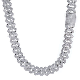 20mm Iced Cuban Link Chain – 3 Row CZ Cuban Necklace- Miles Jewellery