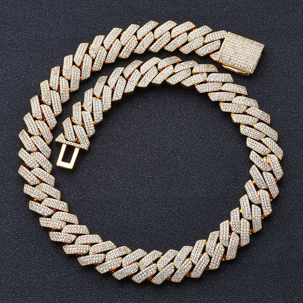 20mm Iced Cuban Link Chain – 3 Row CZ Cuban Necklace- Miles Jewellery