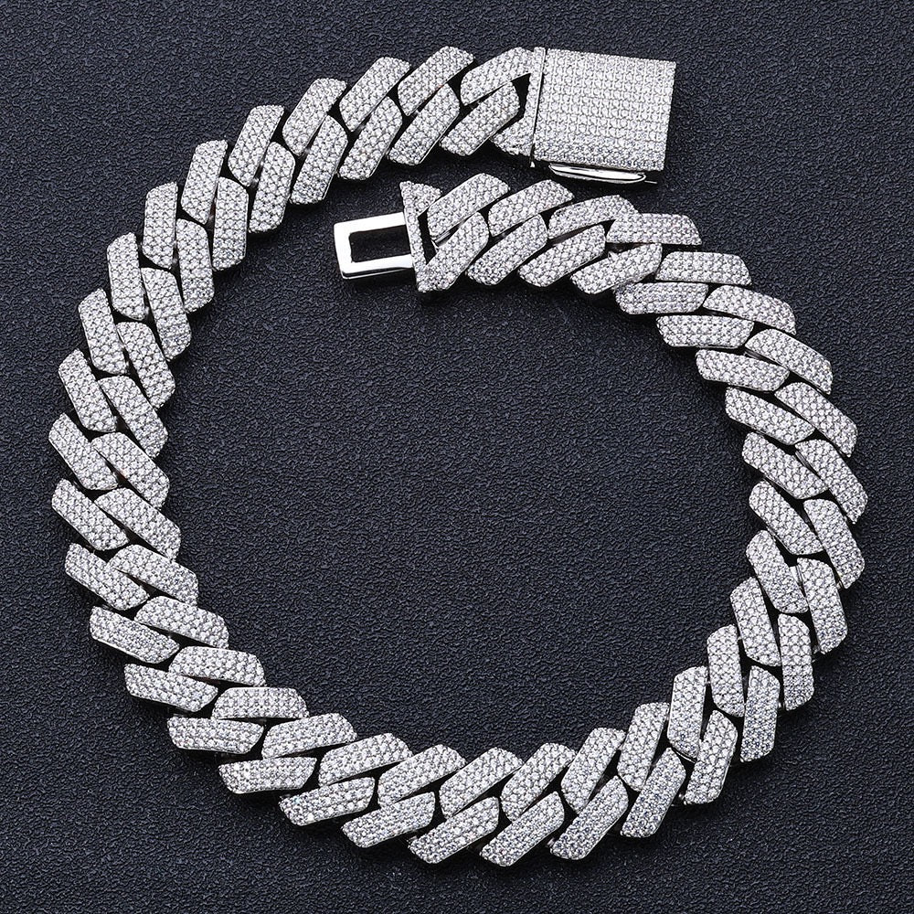20mm Iced Cuban Link Chain – 3 Row CZ Cuban Necklace- Miles Jewellery