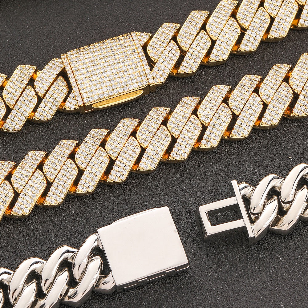 20mm Iced Cuban Link Chain – 3 Row CZ Cuban Necklace- Miles Jewellery