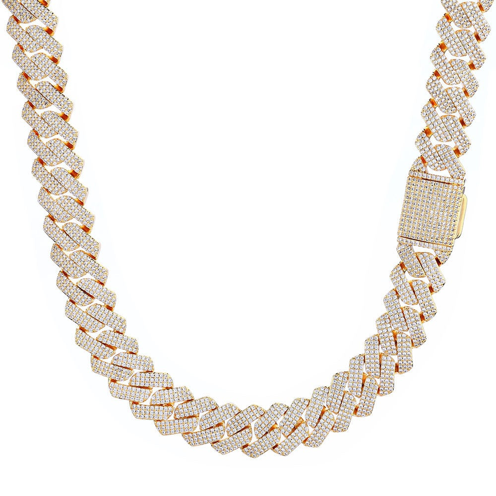 20mm Iced Cuban Link Chain – 3 Row CZ Cuban Necklace- Miles Jewellery