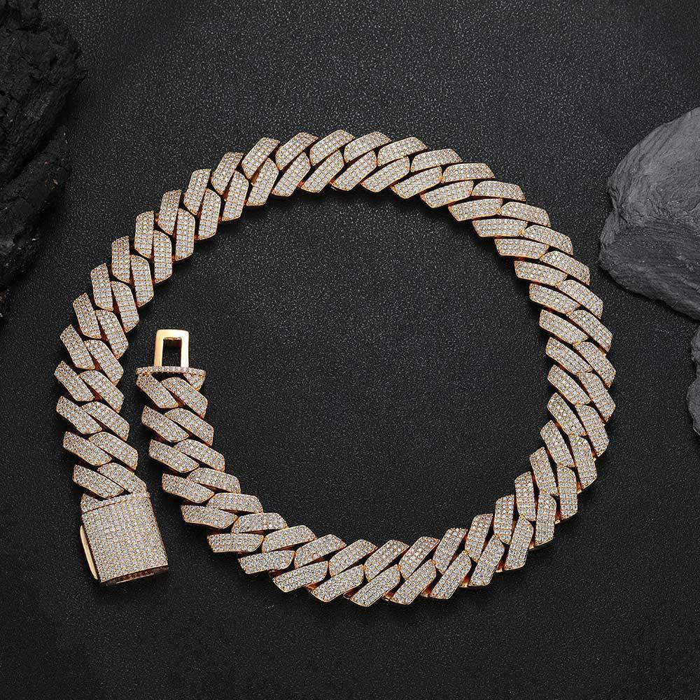 25mm Iced Cuban Link Chain – 3 Row CZ Cuban Necklace- Miles Jewellery