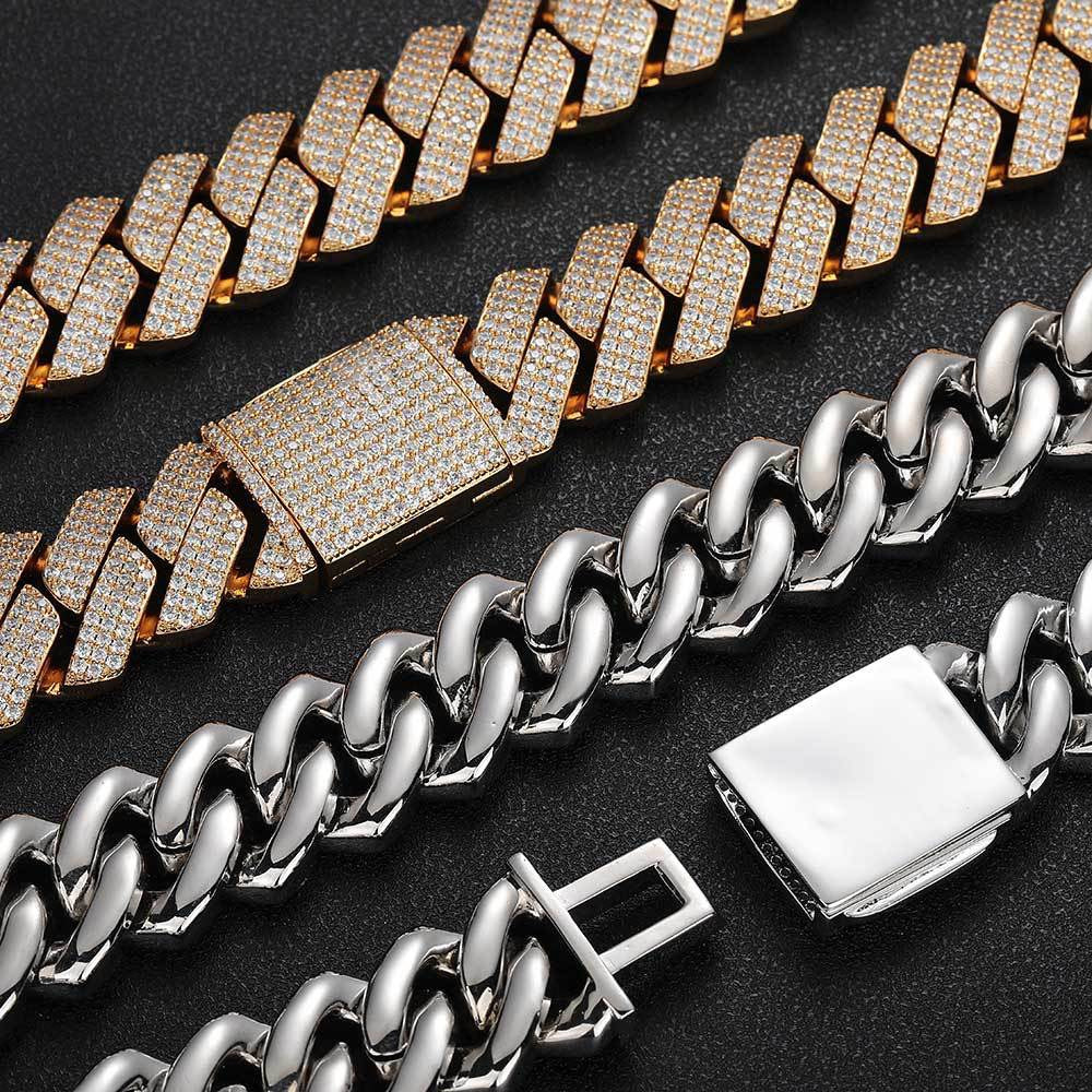 25mm Iced Cuban Link Chain – 3 Row CZ Cuban Necklace- Miles Jewellery