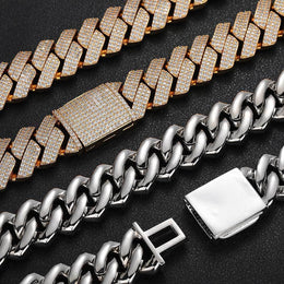 25mm Iced Cuban Link Chain – 3 Row CZ Cuban Necklace- Miles Jewellery