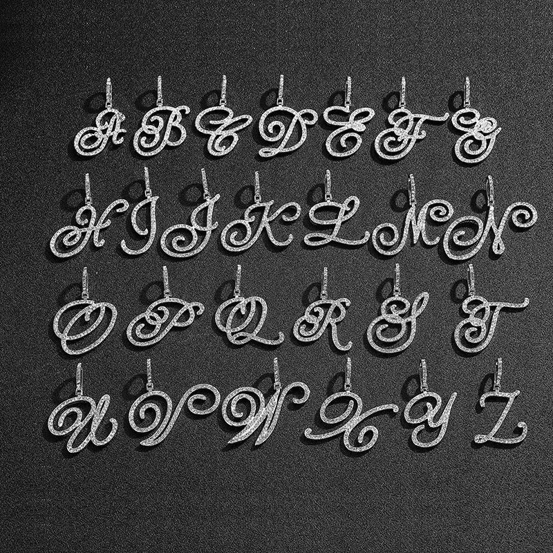 Iced Out Script Letter Pendant – Copper CZ- Miles Jewellery