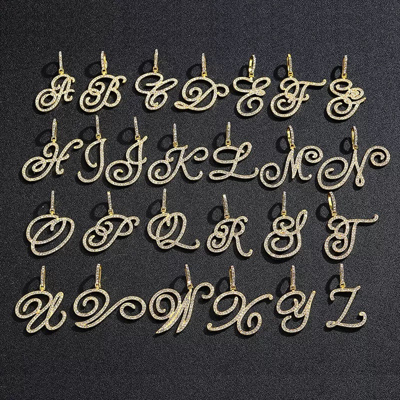 Iced Out Script Letter Pendant – Copper CZ- Miles Jewellery