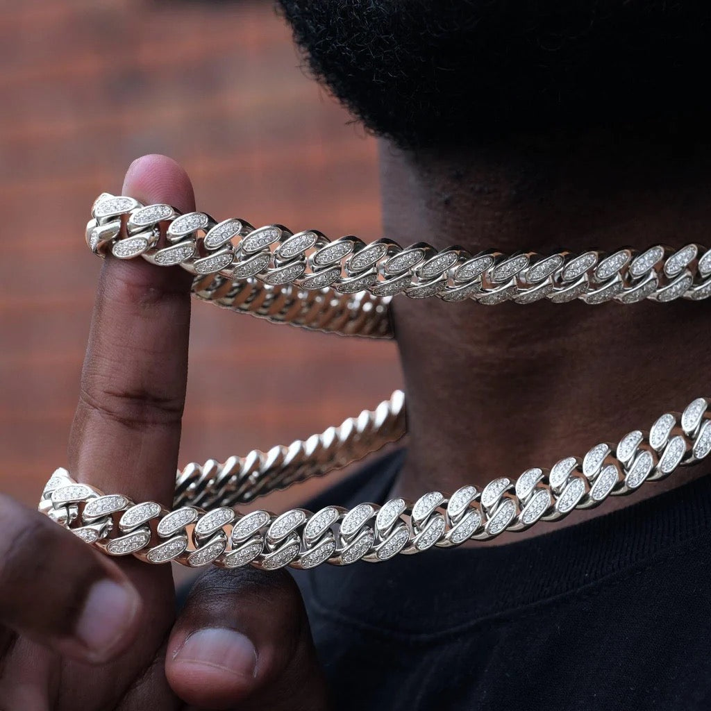 12mm Iced Miami Cuban Chain – Double Row CZ- Miles Jewellery