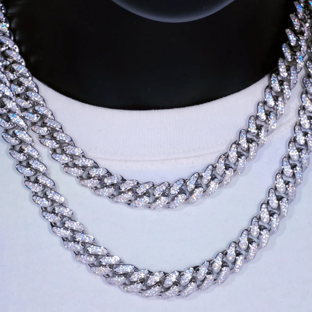 12mm Iced Miami Cuban Chain – Double Row CZ- Miles Jewellery