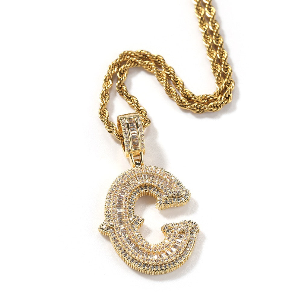 Iced Large Initial Pendant - baguette CZ- Miles Jewellery