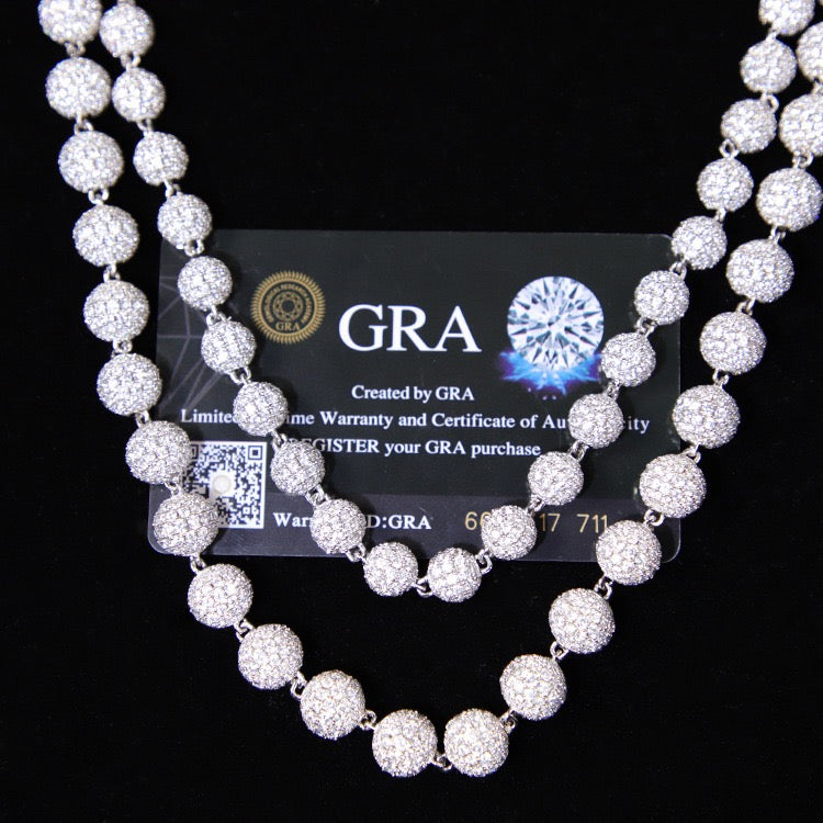 Iced Moissanite Bead Necklace - 925 Sterling Silver, 4mm 8mm 10mm- Miles Jewellery