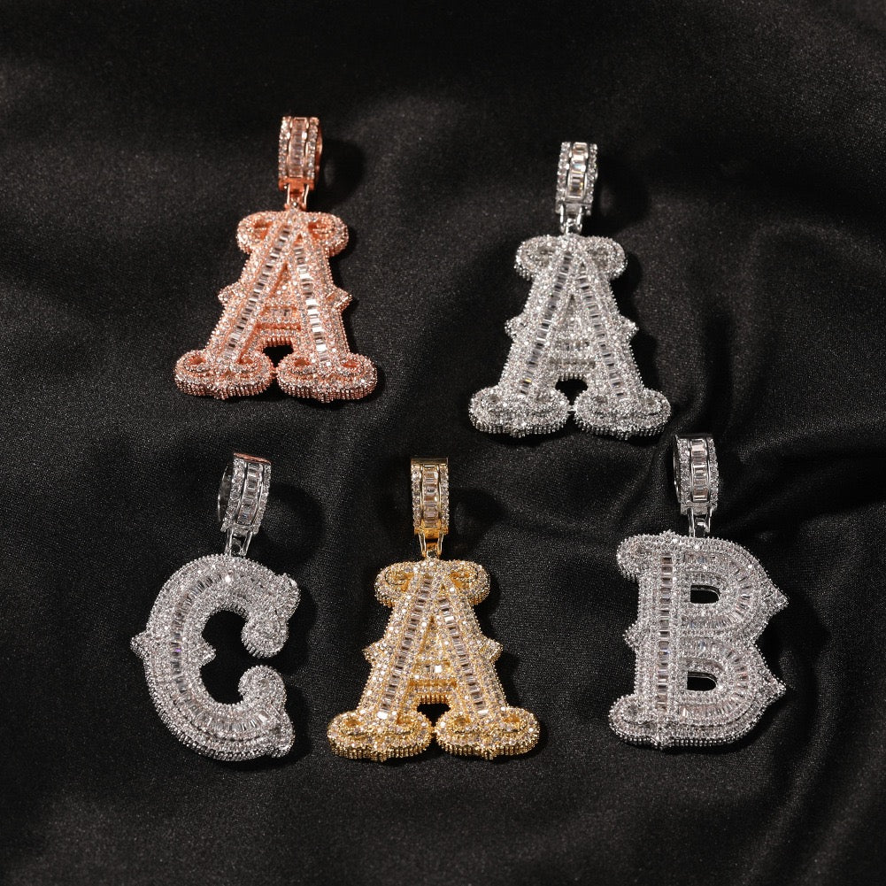 Iced Large Initial Pendant - baguette CZ- Miles Jewellery