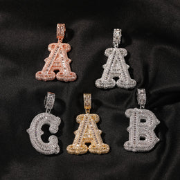 Iced Large Initial Pendant - baguette CZ- Miles Jewellery