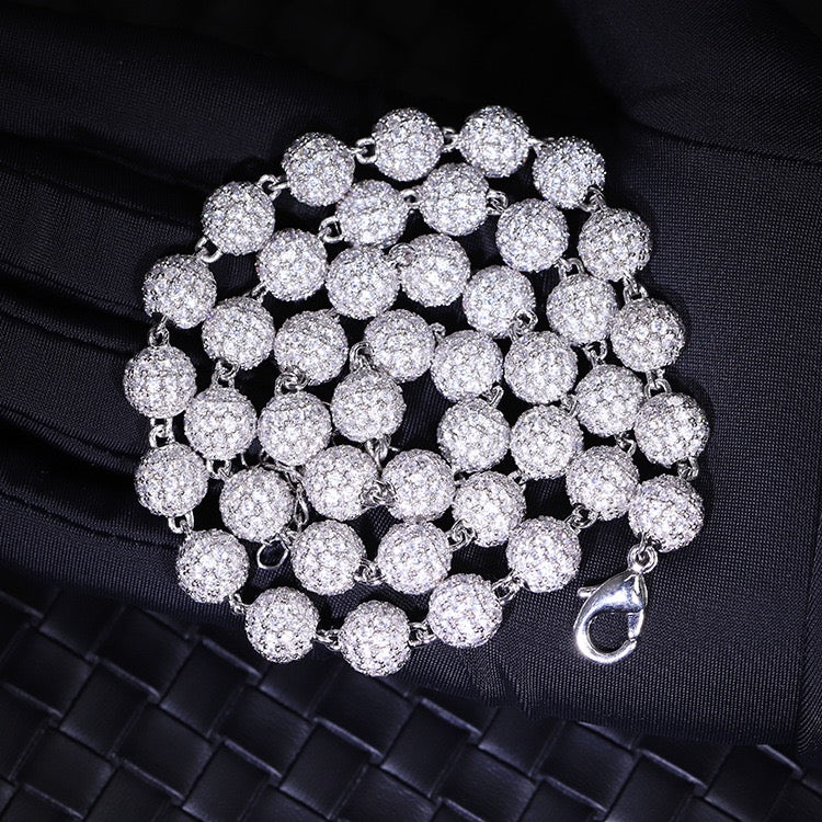 Iced Moissanite Bead Necklace - 925 Sterling Silver, 4mm 8mm 10mm- Miles Jewellery