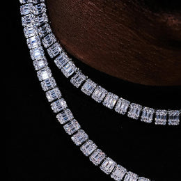8mm Iced Square Baguette Chain Necklace- Miles Jewellery