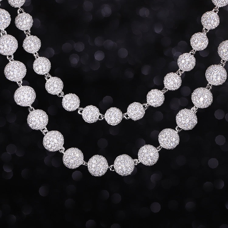 Iced Moissanite Bead Necklace - 925 Sterling Silver, 4mm 8mm 10mm- Miles Jewellery