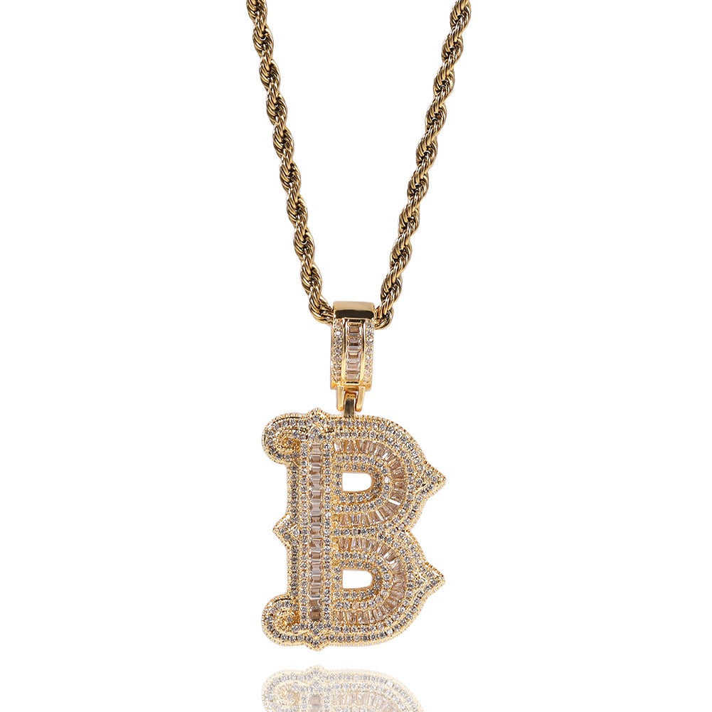 Iced Large Initial Pendant - baguette CZ- Miles Jewellery