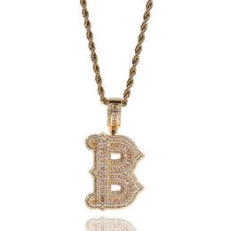 Iced Large Initial Pendant - baguette CZ- Miles Jewellery