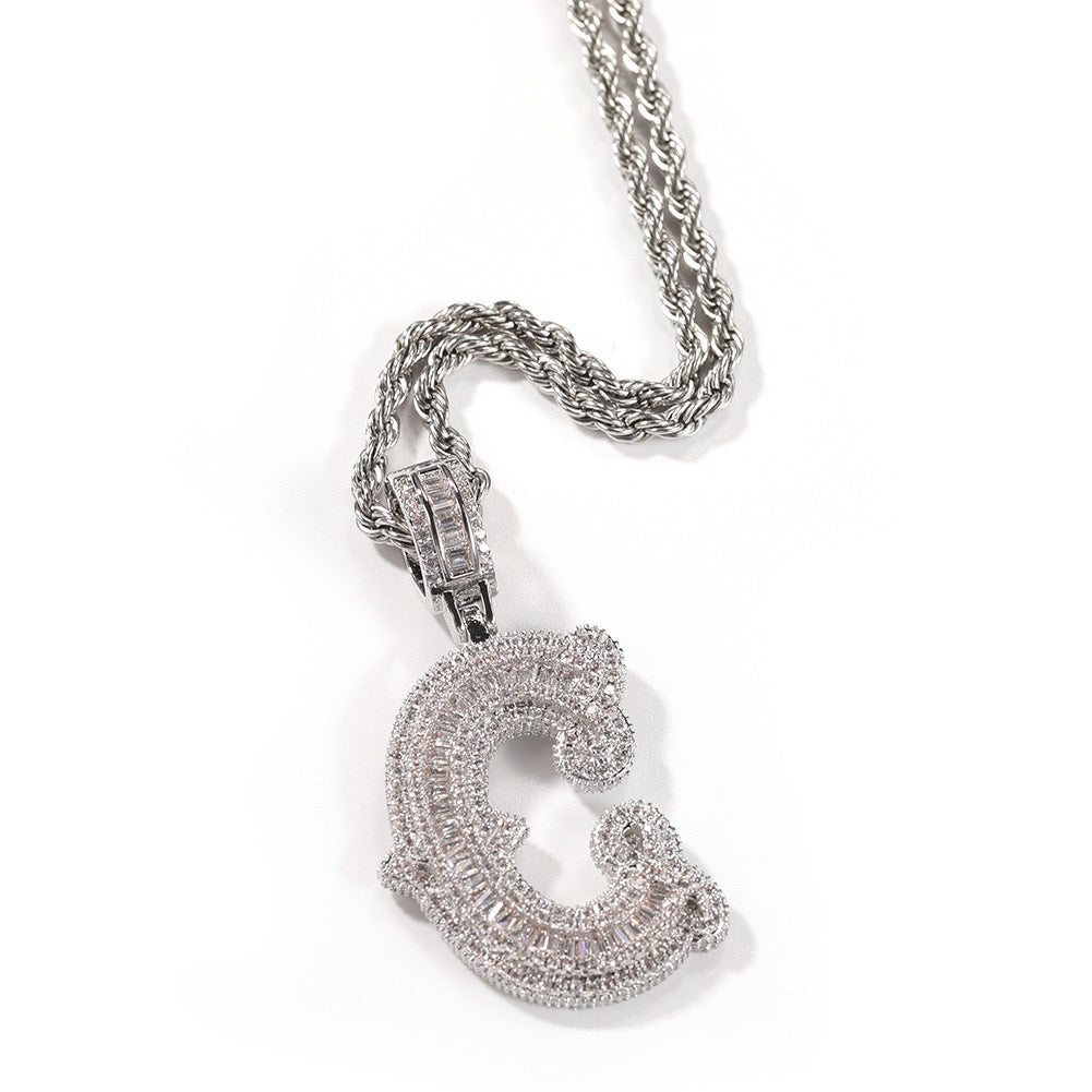Iced Large Initial Pendant - baguette CZ- Miles Jewellery