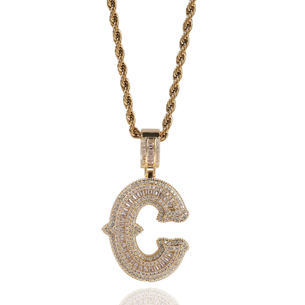Iced Large Initial Pendant - baguette CZ- Miles Jewellery