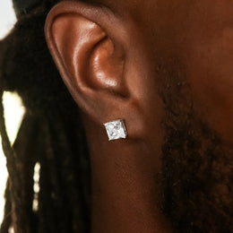 7mm Princess Cut Moissanite Stud Earrings in White Gold