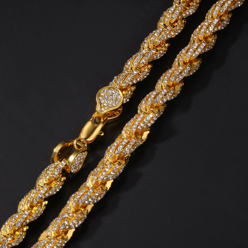 9mm Iced Twisted Rope Chain Necklace