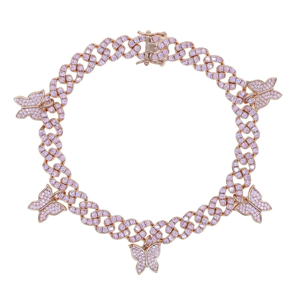8mm Iced Butterfly Cuban Chain Bracelet