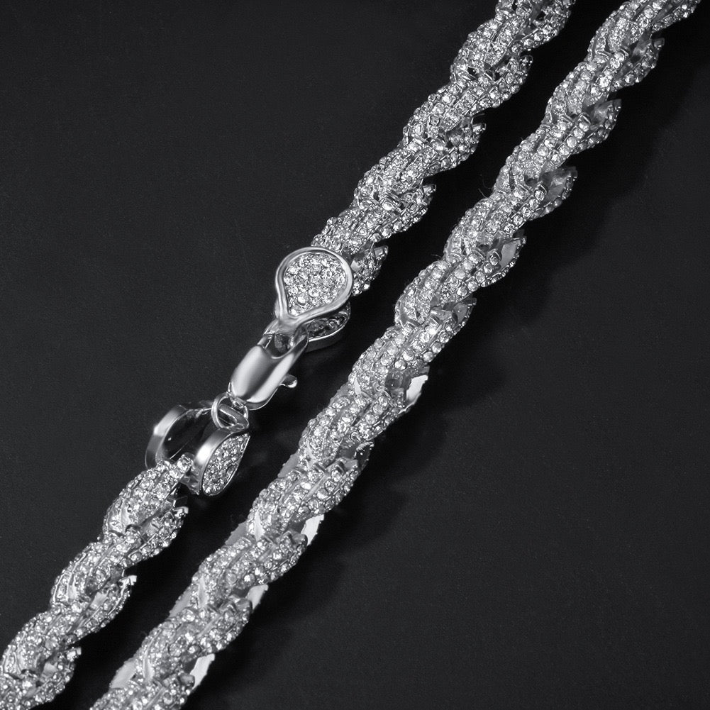 9mm Iced Twisted Rope Chain Necklace