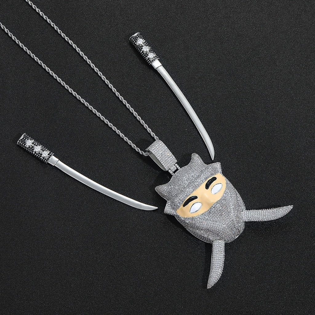 Iced Ninja Assassin Pendant – CZ Diamond Look, Hip Hop Jewelry- Miles Jewellery