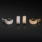Iced Moissanite Huggie Hoop Earrings 3 Row - 925 Sterling Silver