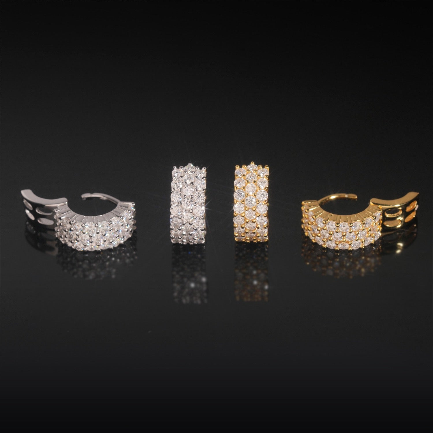 Iced Moissanite Huggie Hoop Earrings 3 Row - 925 Sterling Silver — product image 4