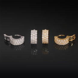 Iced Moissanite Huggie Hoop Earrings 3 Row - 925 Sterling Silver — product image 4