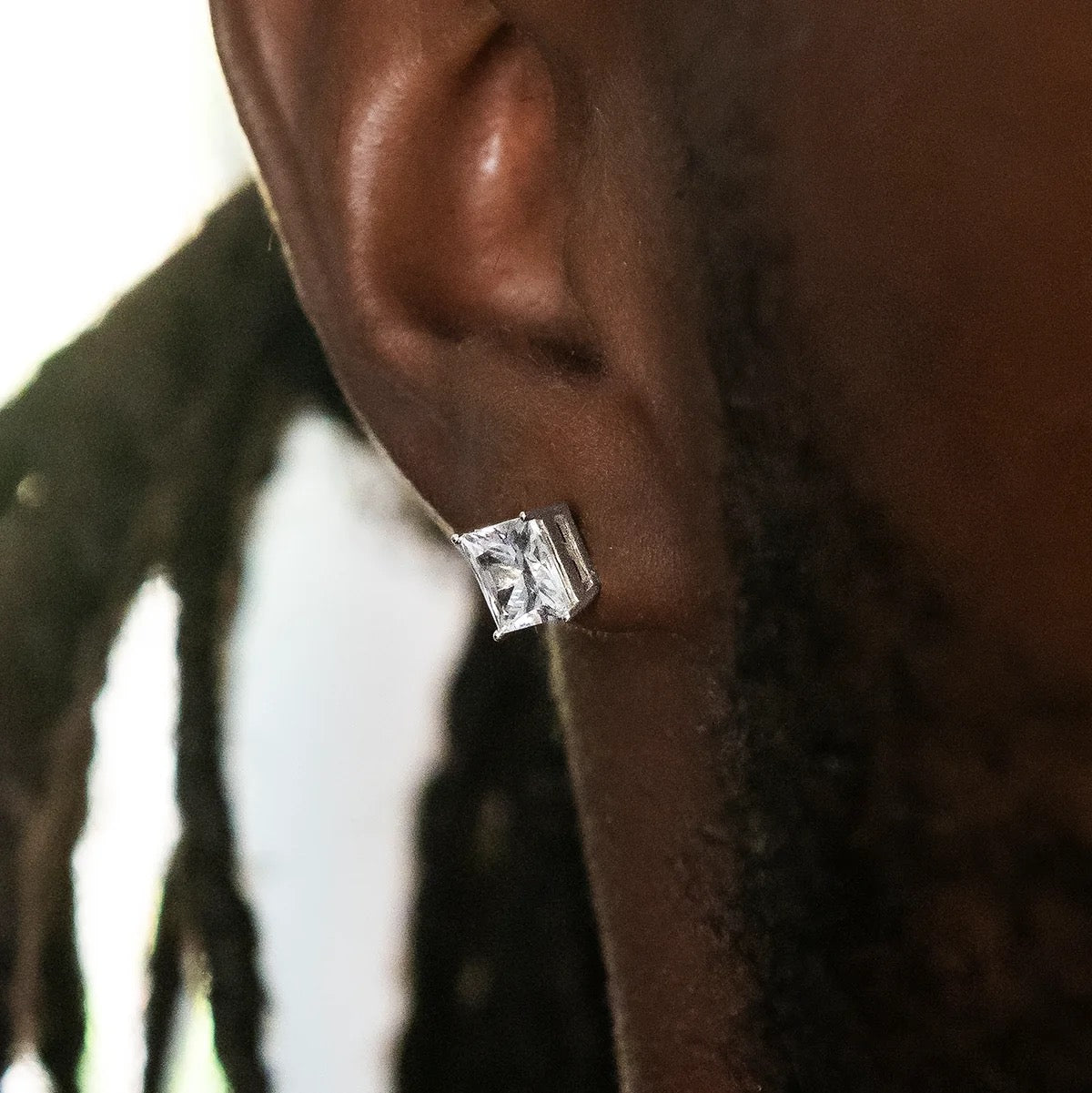 7mm Princess Cut Moissanite Stud Earrings in White Gold